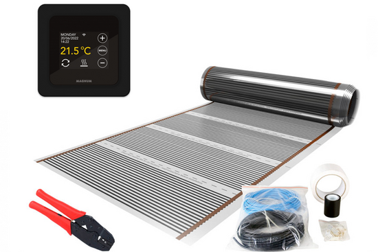 Verwarming Folie Set 10 m² / 1200 Watt Set met MRC-thermostaat | Zwart - afb. 1