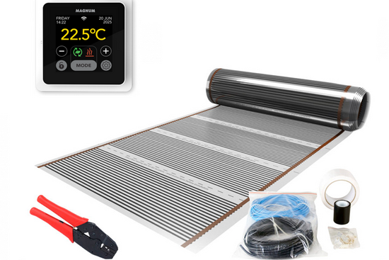 Verwarming Folie Set 25 m² / 3000 Watt Set met MRC-thermostaat | Wit - afb. 1