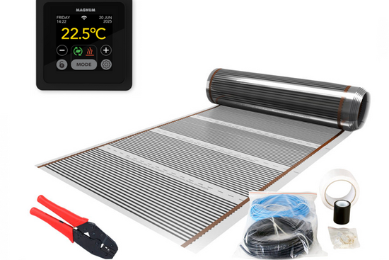 Verwarming Folie Set 25 m² / 3000 Watt Set met MRC-thermostaat | Zwart - afb. 1