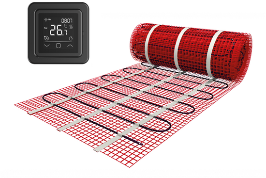 Verwarmingsmat Set 1,5 m² / 225 Watt Set met C16-thermostaat | Zwart (inbouw) - afb. 1